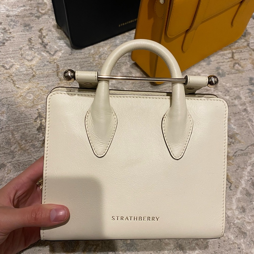 strathberry nano tote in white cream